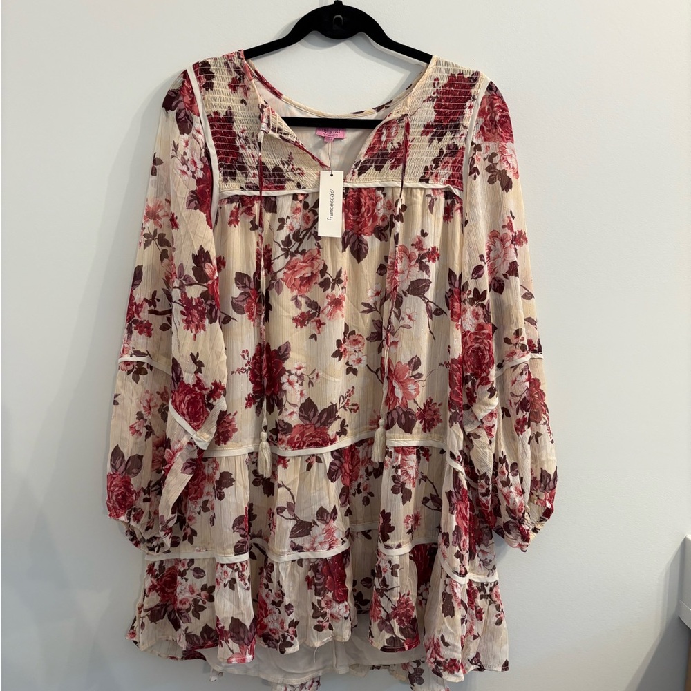 Francesca's Collections Red and Cream Floral Dress
